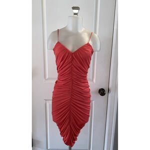 Halston Heritage Ruched Front Stretch Knit Dress‎ Size S Spaghetti Strap